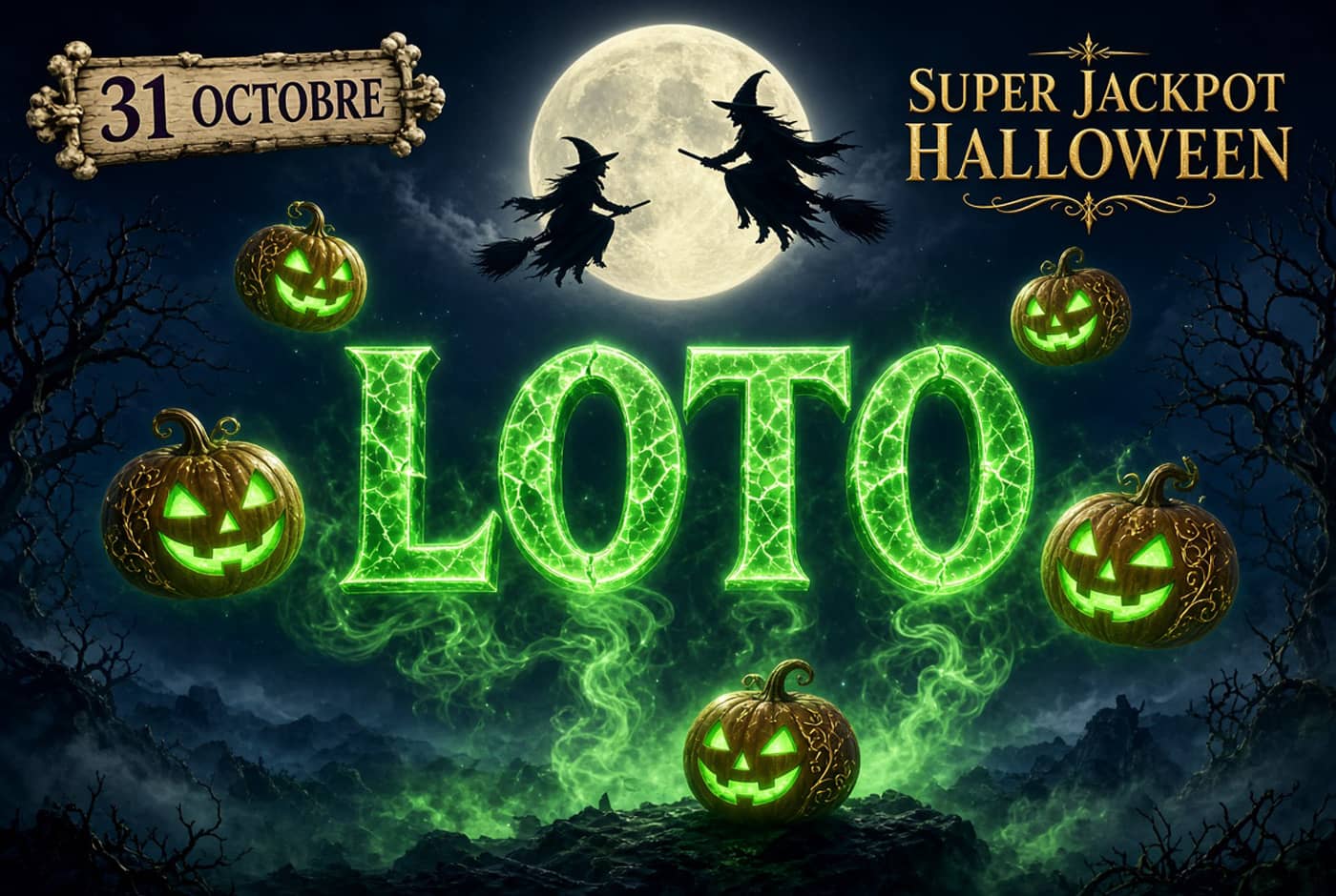 Super jackpot d’Halloween ce 31 octobre avec sorcières et citrouilles (Crédit : Alex.I)