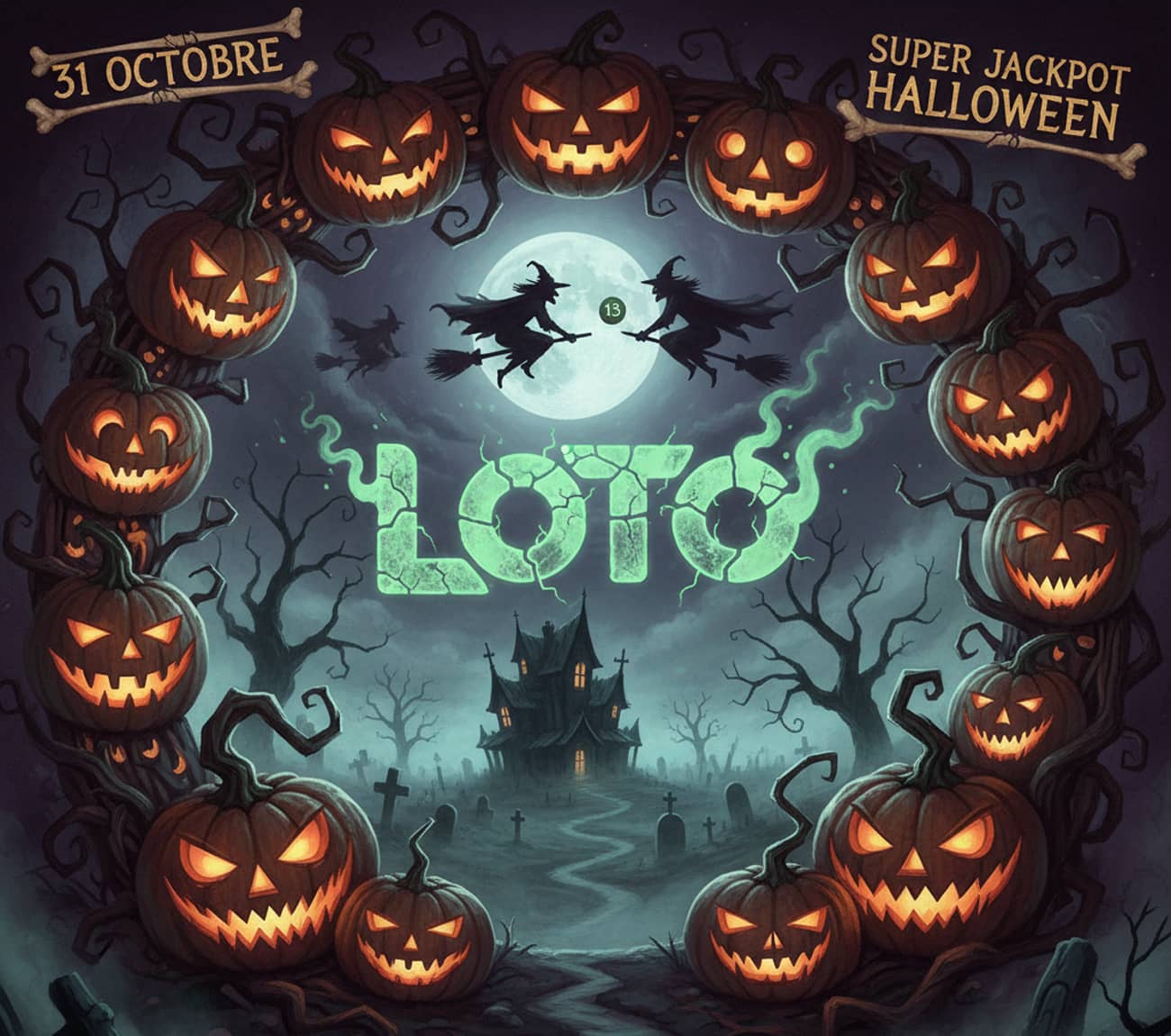 Lu super jackpot d’Halloween avec sorcières et citrouilles (Crédit : Alex.I Gemini)