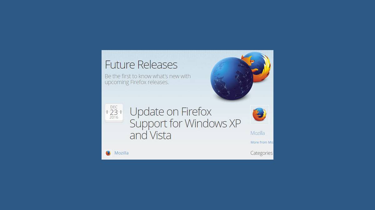 Fin du support Firefox XP Vista