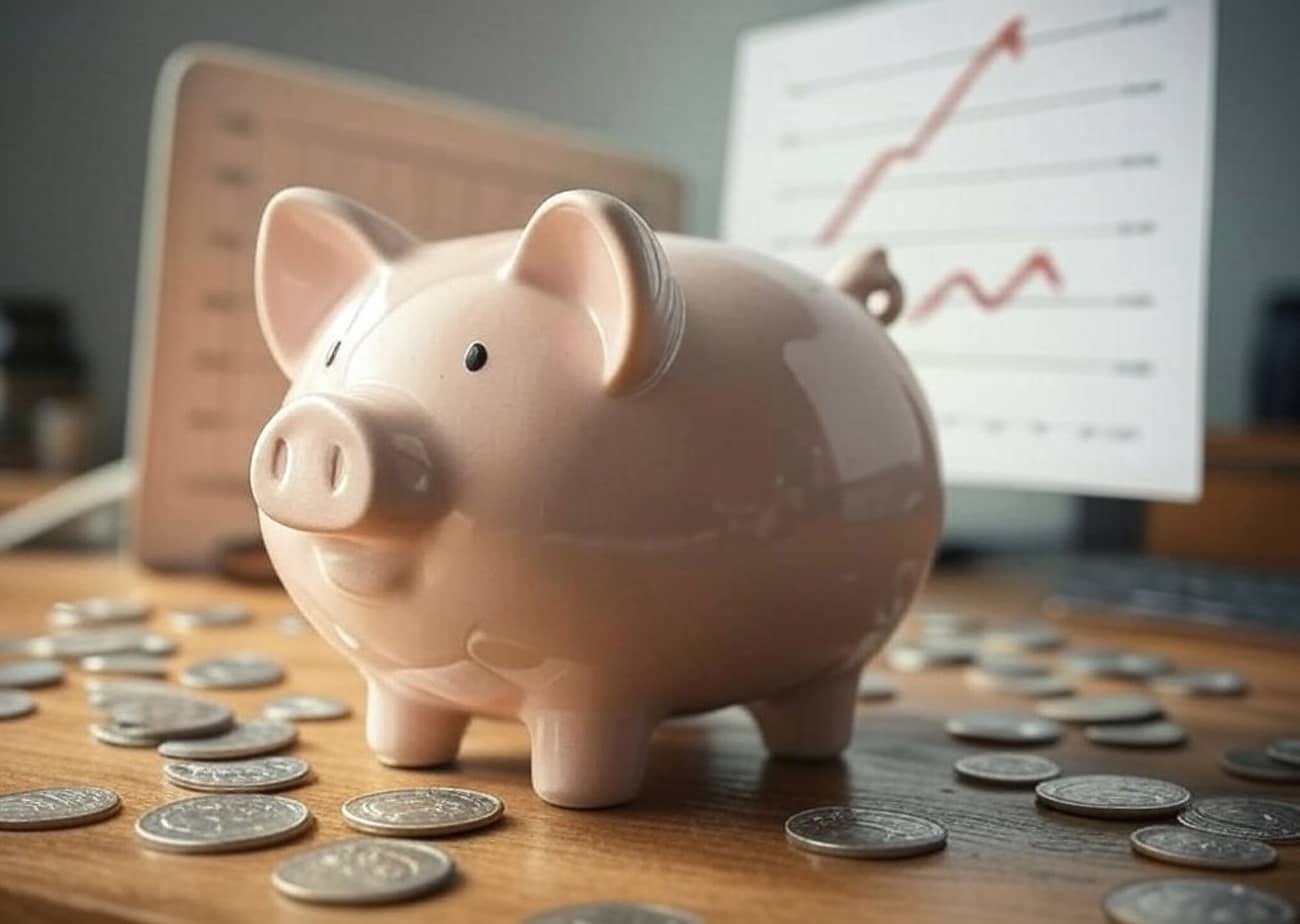 Une tirelire cochon avec des pièces autour (Crédit : Alex.I Grok)