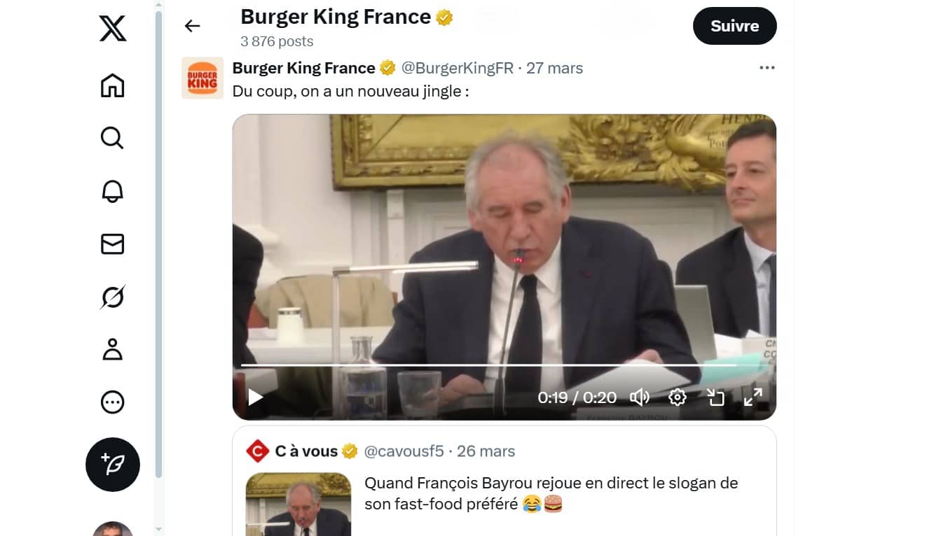 Du coup, on a un nouveau jingle (Crédit : Tweet Burger King France)