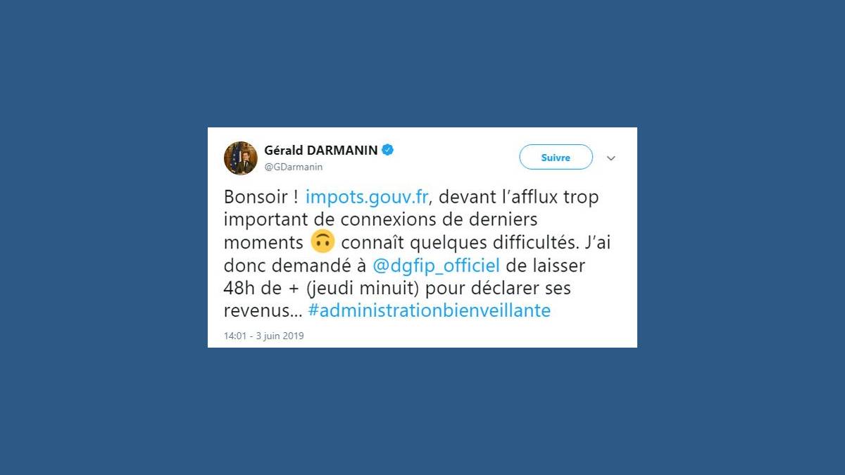 Capture Tweet Gérald Darmanin Twitter