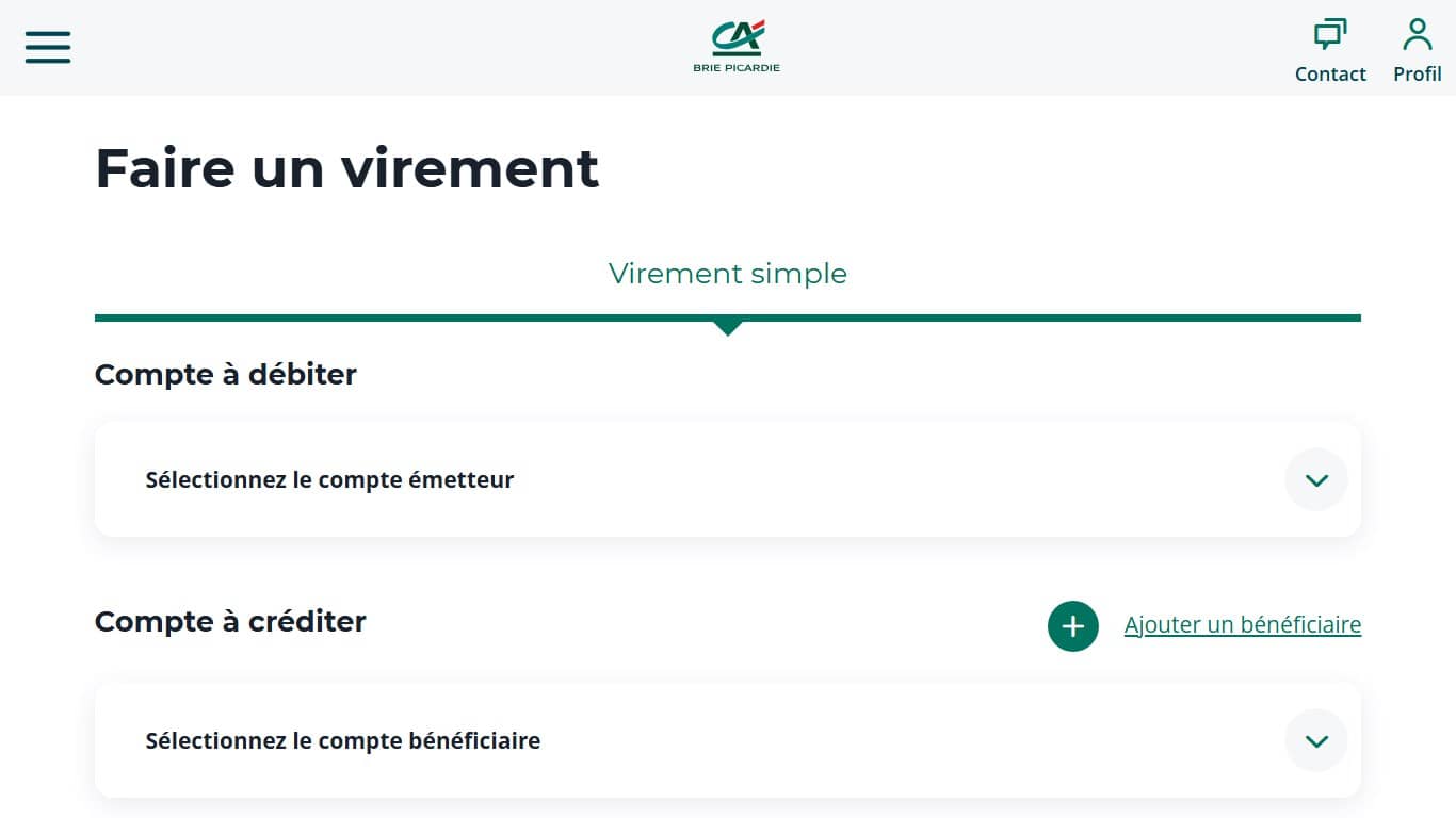 Virement instantané CA depuis un PC (Crédit : capture Crédit Agricole)