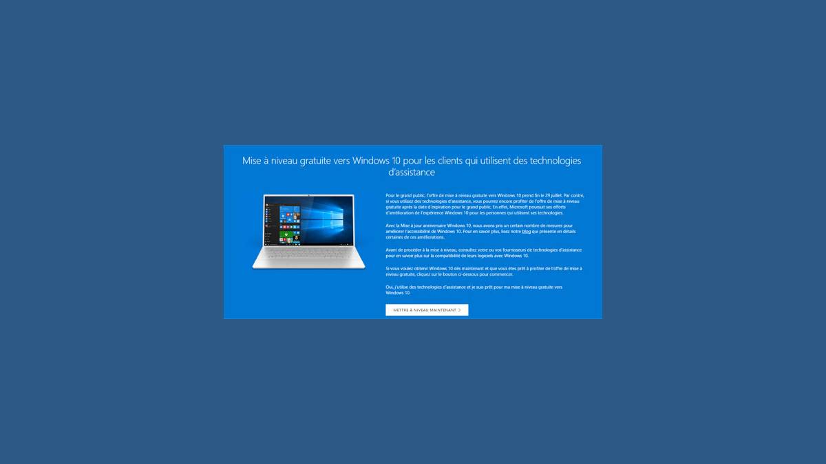 Mise à niveau gratuite vers Windows 10