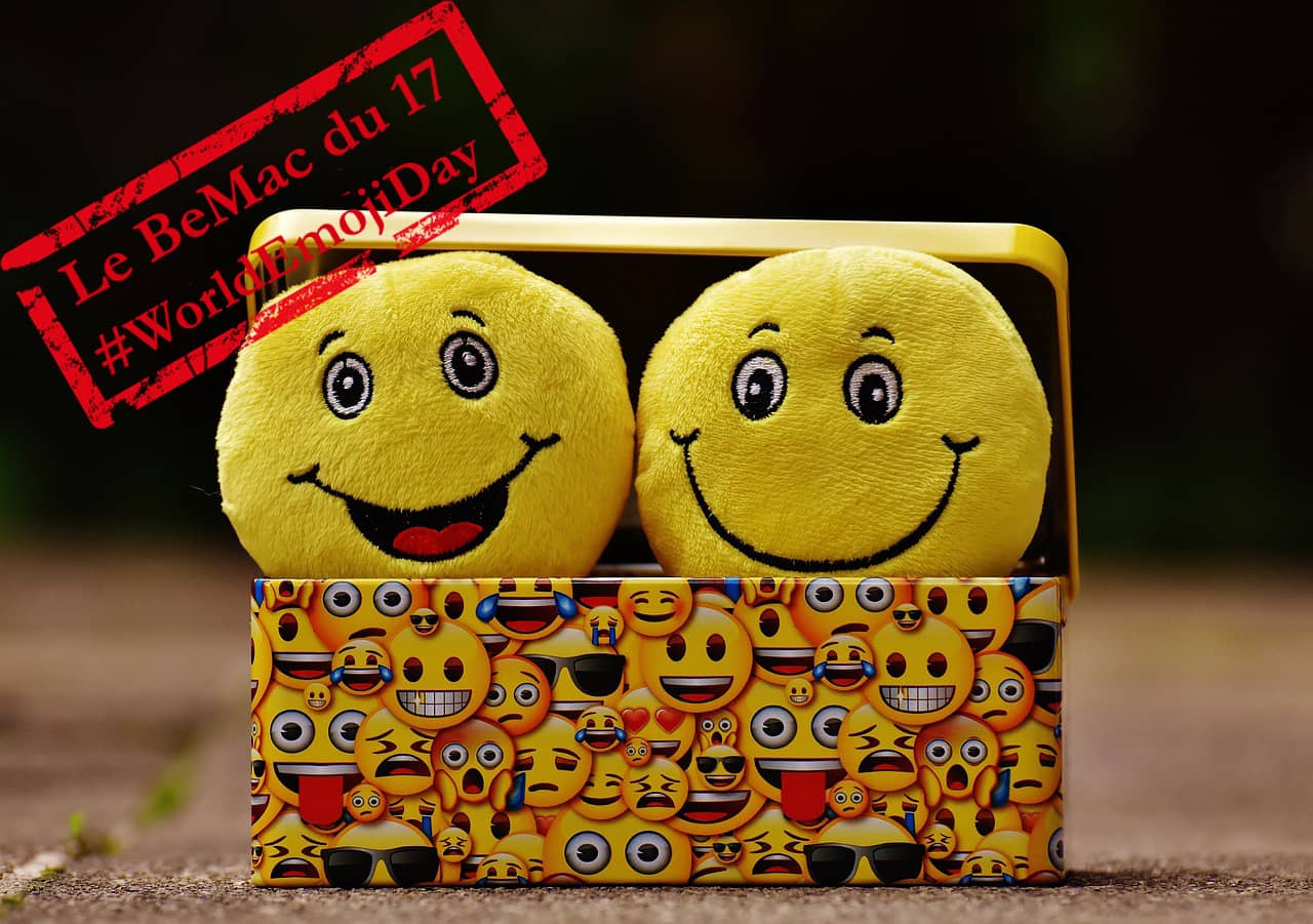 World Emoji Day : boite à smileys avec des émojis jaune
