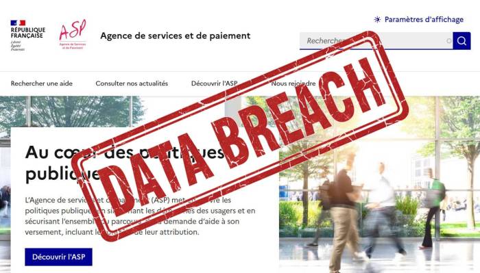 Agence de Services et de Paiement et tampon Data Breach (Crédit : capture ASP)