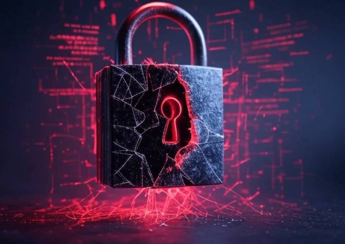 Cadenas numérique brisé par une faille de sécurité (Crédit : Alex.I Grok)