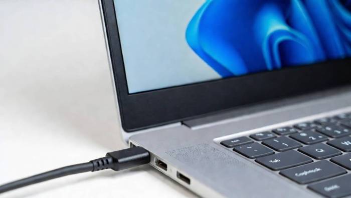 Chargeur USB-C sur un PC portable Windows 11  (Crédit : Alex.I)