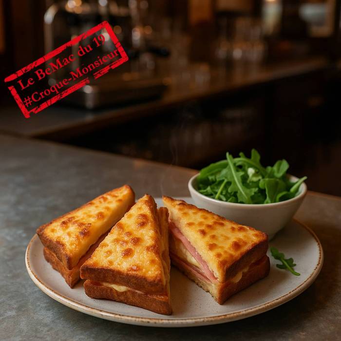 Des Croque-Monsieurs sur un zinc de comptoir de café (Crédit : Alex.I)