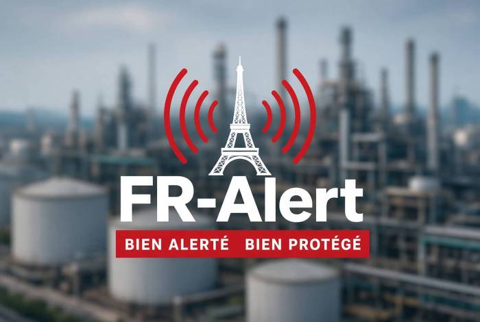 Logo FR-Alert bien alerté, bien protégé devant des usines Seveso (Crédit : Alex.I)