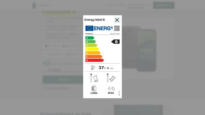 Étiquette indice de durabilité Fairphone 5 (Crédit : capture fairphone.com)