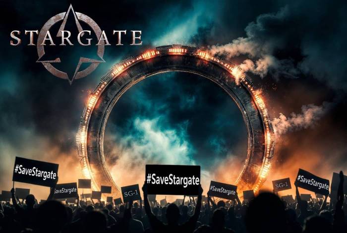 Manifestation #SaveStargate devant la porte des étoiles SG1 (Crédit : Alex.I)