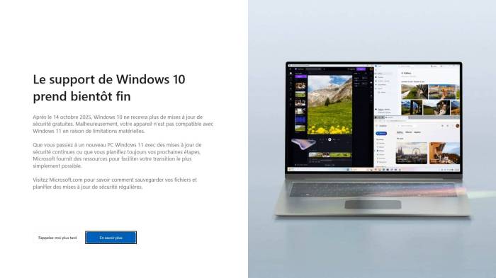 Message de fin du support Windows 10