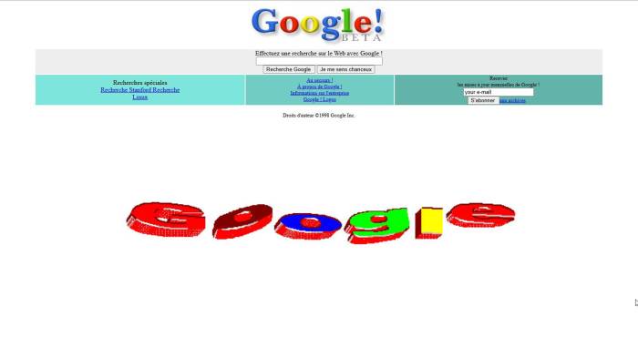 Page Google 1998 et logo anniversaire 2026 (Crédit : capture Web Archive/Google Doodle)