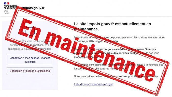 Page des impôts en maintenance (Crédit : capture site web)