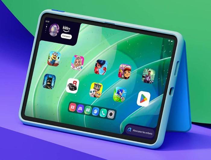 La tablette Amazon Kids 11 et des applications (Crédit : Amazon.fr)