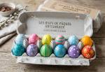 Boite de 12 œufs de Pâques artisanaux décorés à la main (Crédit : Alex.I)