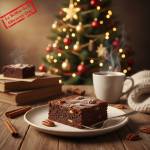 Une part de brownie sur une table pour les fêtes de Noël (Crédit : Alex.I)