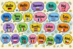 Bulles de bande dessinée « bonjour » dans les 24 langues officielles de l’UE (Crédit : Alex.I)