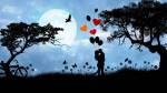 Un couple d’amoureux avec des ballons en forme de coeurs (Crédit : Bingodesigns)