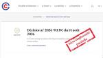 Page décision n° 2026-911 DC du 14 août 2026 (Crédit : capture conseil constitutionnel)