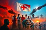 Drapeau Croix-Rouge et volontaires apportant l’espoir en 2026 (Crédit : Alex.I)