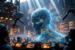IA géante auto-construite dans un data center futuriste (Crédit : Alex.I)