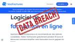 Page accueil VosFactures et tampon Data Breach (Crédit : capture site)
