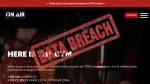 Page d’accueil On Air Fitness avec un tampon Data Breach (Crédit : capture On Air)