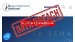 Page accueil Rassemblement National et tampon Data Breach (Crédit : capture site web)