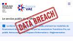 Page accueil France VAE et tampon Data Breach (Crédit : capture site web)