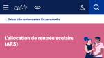 La page web de l’allocation de rentrée scolaire 2026 - 2027 (Crédit : capture CAF)