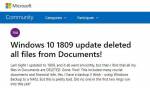 Windows 10 1809 la mise à jour qui efface Mes Documents