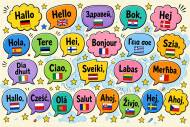 Bulles de bande dessinée « bonjour » dans les 24 langues officielles de l’UE (Crédit : Alex.I)