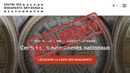 Page Centre des monuments nationaux et tampon data breach (Crédit : capture CMN)