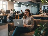 Une community manager dans un open space (crédit : Alex.I)