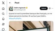Compte X Cédric du Crédit Agricole (Crédit : Capture X)