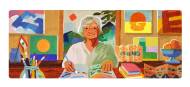 Doodle Google : Etel Adnan en train de peindre dans un atelier