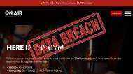 Page d’accueil On Air Fitness avec un tampon Data Breach (Crédit : capture On Air)