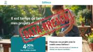 Page accueil Sofinco et tampon Data Breach (Crédit : capture filiale CA)