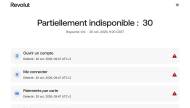 Page status Revolut 30 services partiellement indisponibles (Crédit : capture site web)