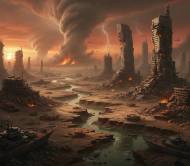 Une ville ravagée par la guerre et le déchainement climatique (Crédit : Alex.I)