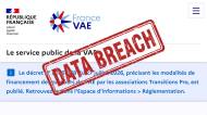 Page accueil France VAE et tampon Data Breach (Crédit : capture site web)