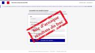 Page de plateforme frauduleuse baptisée voirmonbac.com et tampon (Crédit : capture du site)