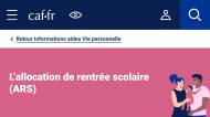La page web de l’allocation de rentrée scolaire 2026 - 2027 (Crédit : capture CAF)