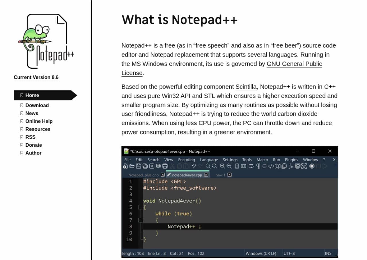 Éditeur Notepad++ page d'accueil du logiciel