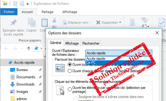 Explorateur de fichiers option Ce PC sur Windows 10